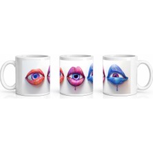 PayBuy Seramik Kupa Göz Dudak Motifi Baskılı 300 ml Hediyelik Sanat Tasarım Kahve Çay Kupası Özel Tasarım