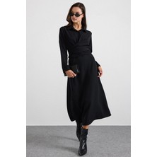 Olcay Önü Bağlamalı Elbise Siyah 9480-E