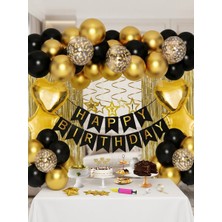 Partyora Siyah & Gold Ultra Lüks Doğum Günü Balon Zinciri ve Dekorasyon Seti - 45 Parça