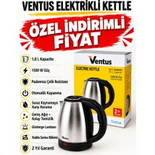 Elma Shop Ventus Elektrikli Inox Kettle - 1.8 L - Gizli Rezistans - 1500 W - Susuz Kaynama Emniyetli