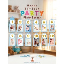 Partyora Mavi Bebek Ilk Yaş Fotoğraf Afişi - 12 Aylık Fotoğraflı Doğum Günü Anı Banner Kit