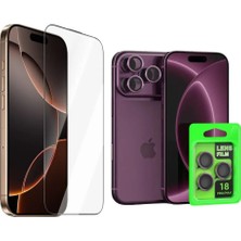 Vendas iPhone 18 Pro Uyumlu Full Cover Temperli Cam Ekran Koruyucu + Raze Metal Kamera Lens Koruyucu