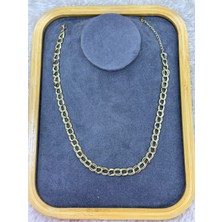 Fm 💎 Premium Parlak ve Şık Gold Renk Kalın Zincir 316L Çelik Kadın Kolye (45cm)