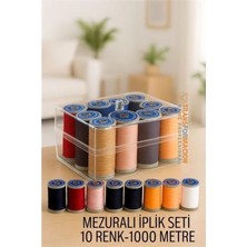 Pileli Store Dikiş Ipliği Seti - 10 Renk 1000 mt Kutulu Mezuralı Dikiş Seti