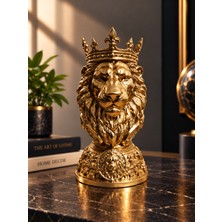 Hediyehanem Taçlı Aslan Biblo Dekoratif Heykel Gold Aslan Figürü Ev Ofis Dekorasyonu Hediyelik