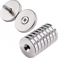 Pileli Store 50 Adet 25X10/5X5,5 mm Neodyum Mıknatıs Havşa Delikli Magnet Vida Atılabilir N35 Nikel Paslanmaz
