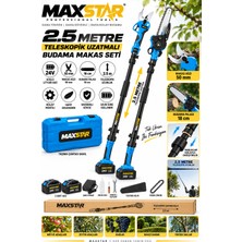 Maxstar 50MM Budama Makası 18CM Budama Testeresi Seti 2.5 Metre Teleskopik Uzatma X2 Akülü Çantalı