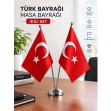 Akyıldız Store Türk Bayrağı Masa Bayrağı Ikili Set – Masaüstü Bayrak Seti (Direk ile Birlikte)