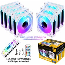 Next Gaming NG-A120W 7 Adet Infinity Mirror ARGB PWM Kasa Fanı 11X ARGB PWM Slot Kontrolcü ve Kumanda Beyaz