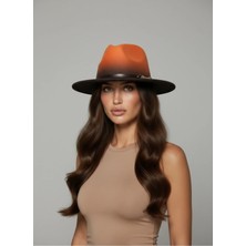 Gigi Luxe Özel Tasarım Fedora Fötr Şapka Ayarlanabilir Gold Aksesuarlı Kovboy Fötr