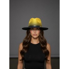 Gigi Luxe Özel Tasarım Fedora Fötr Şapka Ayarlanabilir Gold Aksesuarlı Kovboy Fötr