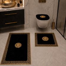 Volas 3'lü Lüks Banyo Paspas Takımı Gold 60X100 / 50X60 / 42X45 cm Klozet Kapağı Aksesuarlı