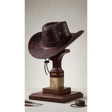 Gigi Luxe Vegan Deri Unisex Kovboy Şapkası Vintage Western Tarz Geniş Kenarlı Premium Kalite