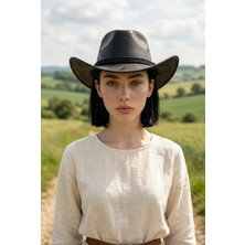 Gigi Luxe Vegan Deri Unisex Kovboy Şapkası Vintage Western Tarz Geniş Kenarlı Premium Kalite