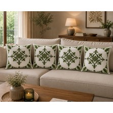 Velnox Dijital Baskılı Kırlent Kılıfı Seti 4'lü 43 x 43 cm – Yeşil Otantik Desenli Fermuarlı Dekoratif Yastık Kılıfı