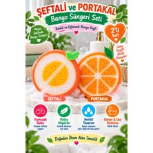 Open City 2'li Meyve Şekilli Banyo Süngeri Şeftali Portakal Bebek Çocuk Yıkama Duş Süngeri Yumuşak Sünger Seti