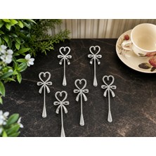 Çnr Home Collection Gold-Gümüş Çay Kaşığı 6'lı Set Kalp Fiyonk Desenli Dekoratif Çay Kaşıkları Şık Sunum Kaşığı