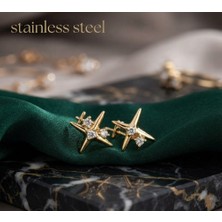 Stainless Steel Gold Renk Çelik Antialerjik Kutup Yıldızı Model Küpe