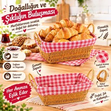 Taçev Hasır Ekmeklik Banyo Dekoratif Sepet Dikdörtgen Rattan Bezli
