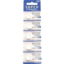 Elektronikçim Supex CR1225 1225 Boy Lityum Düğme Pil, 3 Volt, 5’li Kart