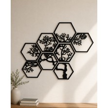 Arjomand Design 8 Parça Ağaç Desenli Altıgen Duvar Dekoru – Modern Duvar Süsü