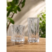 Çnr Home Collection 12 Parça Kristal Görünümlü Su Takımı – 6 Uzun 6 Kısa Bardak Seti – Şık Desenli Su ve Meşrubat Bardağı Zoey