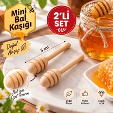 Kea Ev Eşyaları 2’li Mini Bal Kaşığı 5 cm Ahşap Bal Daldırma Kaşığı Küçük Boy Set