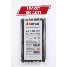 Sutem Siyah Kablo Bağı Cırt Kelepçe 3.6 x 250 mm 100 Adet