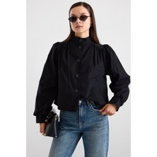 Olcay Büzgü Detaylı Spor Crop Ceket Siyah 8292