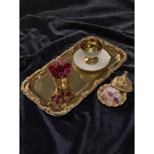 1 Adet Gold Büyük Dikdörtgen Gold Çerçeveli Sunum Tepsisi Çay Kahve 17*33 cm