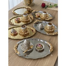 Elzem Tepsi Gold ve Gümüş 20*25 cm Oval Kulplu 6 Adet Sunum Tepsisi