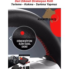 Renault Clio 5 2020 ve Sonrası  Deri Direksiyon Kılıfı Dikmeli Kırmızı Dikişli