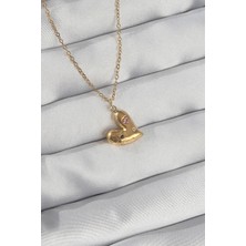 Adalı Store 316L Çelik Zincir Gold Renk Renkli Zirkon Taşlı Kalp Kolye