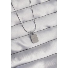 Adalı Store 316L Çelik Gümüş Renk Kare Charm Model Kolye