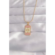 Adalı Store 316L Çelik Gold Renk Karışık Mineli Ay Figür Tarot Kolye