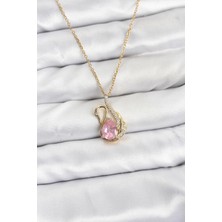 Adalı Store 316L Çelik Zincir Gold Renk Pembe Kuğu Model Zirkon Taşlı Kadın Kolye