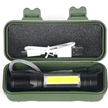 Adalı Store USB Şarjlı Zoomlu Mini El Feneri 3 Mod Yan Cob LED Çakar Q5 Güçlü Işık Kutulu