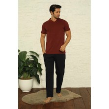 Beruflic Erkek Bordo V Yaka 3'lü Pijama Takım Under Moda