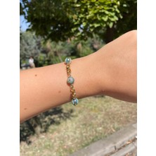 Solenya Nazar Boncuk Yuvarlak Model 3'lü Gold Renk Bileklik
