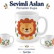 Tişört Kodu Sevimli Aslan ve Yaprak Tasarımlı Porselen Kupa – 325 ml