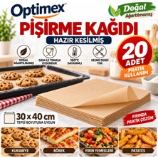 Optimex Doğal Ağartılmamış Pişirme Kağıdı 20 Adet 30X40 cm Hazır Kesilmiş Yağlı Kağıt