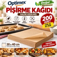 Optimex 200 Adet Hazır Kesilmiş Pişirme Kağıdı 30X40 cm Doğal Ağartılmamış Tepsi Boyu Yağlı Kağıt