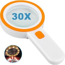 Mey İthalat 30X Çift Cam Lensli El Büyüteci, 12 LED Aydınlatma, Turuncu