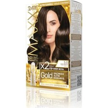 Mey İthalat Kutu, Gold Serisi 24K Altın Parçacıklı Serum ile 1 2 x 50 ml ve Geliştiriciler Saç Boyası (Açık Kahve 5.0)
