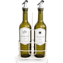 Mey İthalat 750 ml 2'li Cam Yağdanlık Seti, Beyaz Metal Standlı