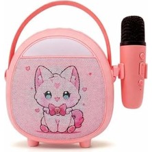 Mey İthalat Pembe Bluetooth Karaoke Mikrofonu, Ahşap Tripodlu