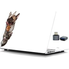 Mey İthalat MacBook Air M1 13.3 Inç A2337 A2179 A1932 Uyumlu Kedi ve Köpek Desenli Sert Kapak, Uv Baskılı Beyaz Kılıf