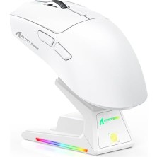 Mey İthalat X1 Kablosuz Gaming Mouse; Dokunmatik Rgb Şarj Standlı, 53G Süper Hafif Fare, Pixart PAW3395PRO Sensör, 40000 Dpı, Bt/2.4g/kablolu Üçlü Mod, Windows/xbox/ps/mac Uyumlu, Beyaz
