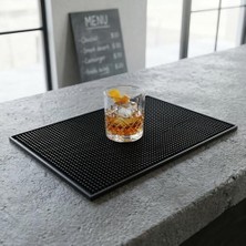 Mey İthalat Lüks Bar Matı 43X28 Cm, Kaymaz Siyah Kauçuk, Dayanıklı, 450 G, Bardak Kurulama Matı