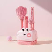 8 Parça Silikon Biberon Temizleme Fırça Seti Kurutma Standlı Emzik Pipet Şişe Pembe